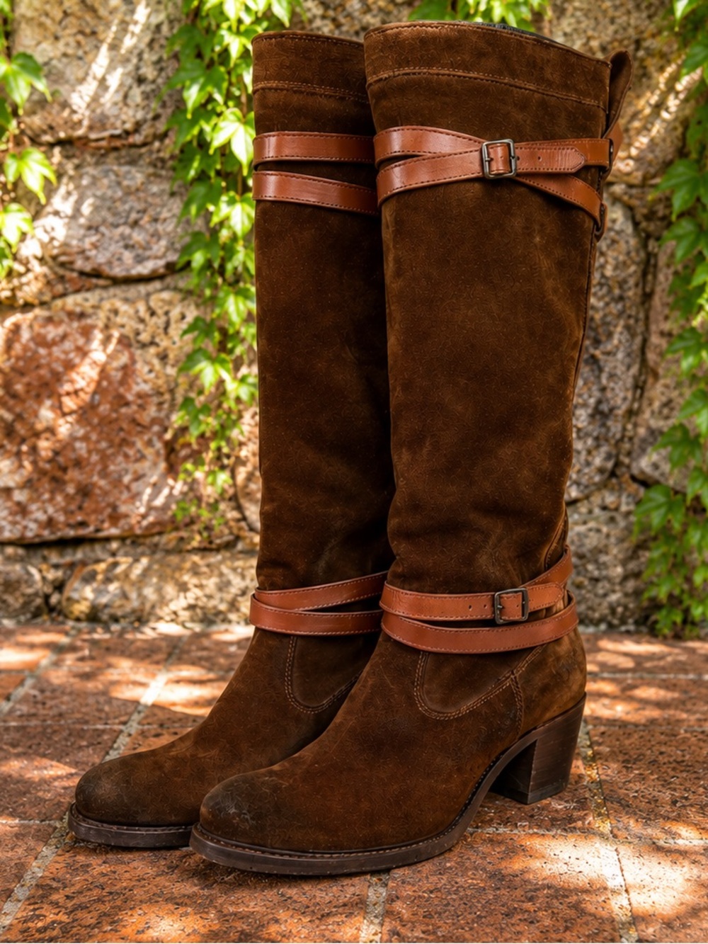 FRYE Oiled Brown Leather Classic Jane Heritage Strappy Boots, 6.5B - Picture 1 of 14